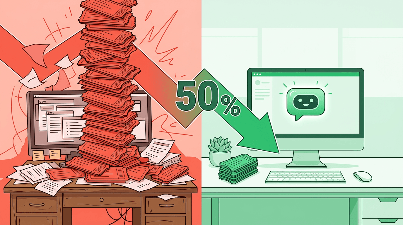 Declining support ticket graph with AI chatbot