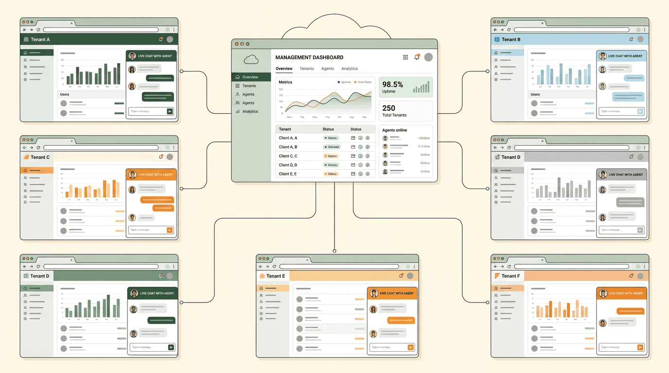 Agency dashboard managing multiple client chatbots